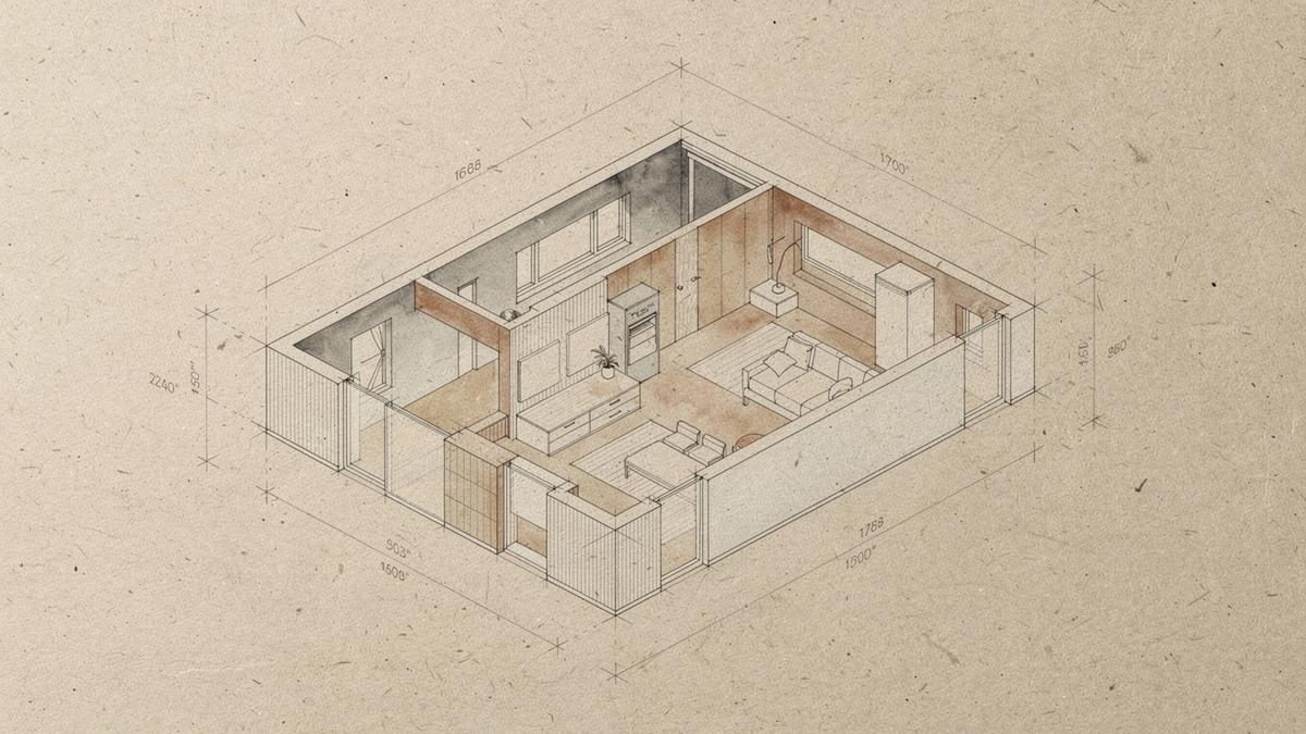 Illustrative axonometric floor plan with four numbered room callouts
